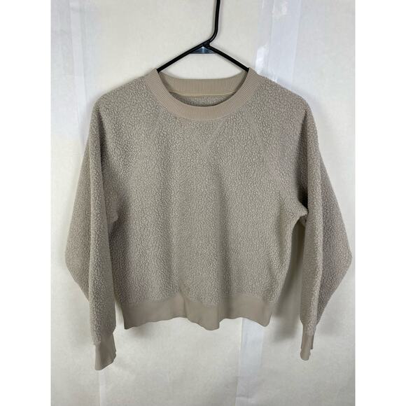 Everlane Womens Renew fleece beige raglan sleeve crewneck sweatshirt Size Med - Picture 1 of 8
